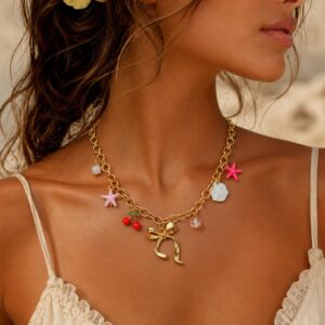 Bow Cherry Beachy Chimes Neckpiece